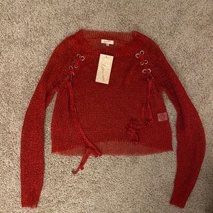 NWT love sen red metallic sweater size S